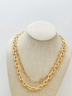 Multilayered Gold & Silicone Chain Necklace - Taupe