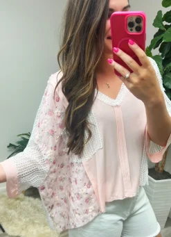 Multi-Texture Pocket Top by POL - Pink