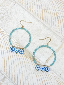 Murano Flower Dangle Hoop Earrings