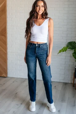 Muriel Mid Rise Control Top Classic Straight Jeans by Judy Blue