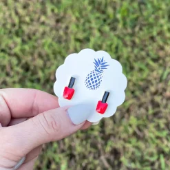 Nail Polish Bottle Signature Enamel Stud Earrings - Red