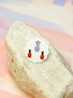 Nail Polish Bottle Signature Enamel Stud Earrings - Red
