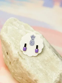 Nail Polish Bottle Signature Enamel Stud Earrings - Purple