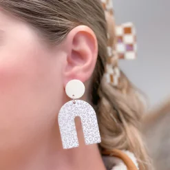 Natural Leopard Arch Dangle Earrings - White