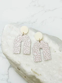 Natural Leopard Arch Dangle Earrings - White