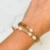 Natural Pearl & Wood Stretch Bracelet Set