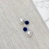 Navy Blue Velvet Back Pearl Stud Earrings