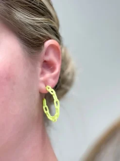 Neon Chainlink Hoop Earrings - Yellow
