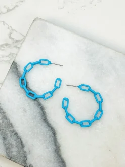 Neon Chainlink Hoop Earrings - Blue