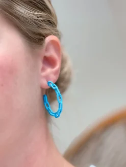 Neon Chainlink Hoop Earrings - Blue