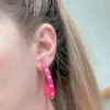 Neon Crystal-Studded Rubber Hoop Earrings - Pink