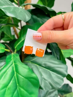 Neon Glittery Glass Crystal Post Earrings - Orange