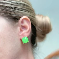 Neon Glittery Glass Crystal Post Earrings - Green