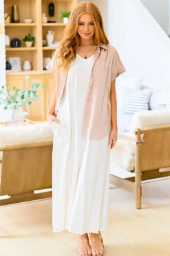 Never Have I Ever Button Down Blouse in Champagne