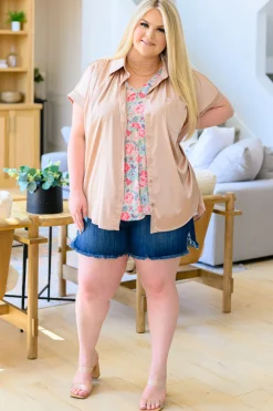 Never Have I Ever Button Down Blouse in Champagne