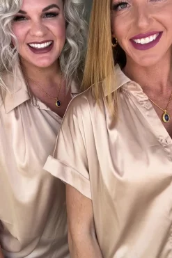 Never Have I Ever Button Down Blouse in Champagne