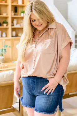 Never Have I Ever Button Down Blouse in Champagne