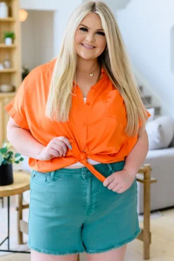 Never Have I Ever Button Down Blouse in Melon