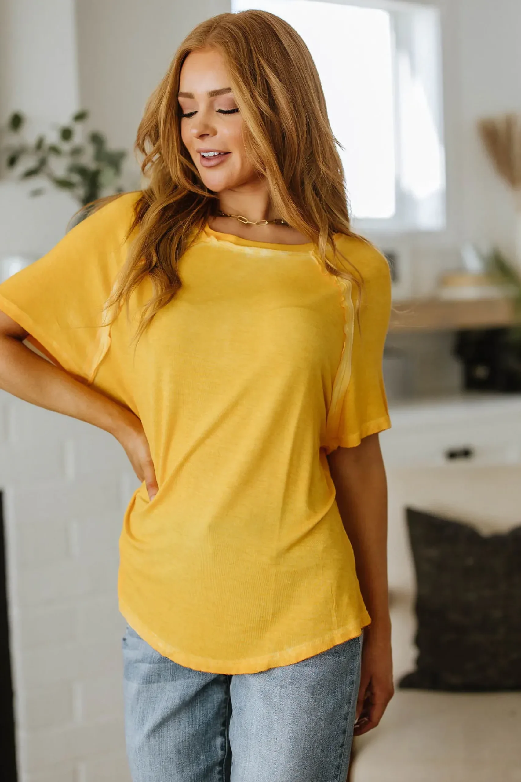 New Edition Mineral Wash T Shirt Yellow