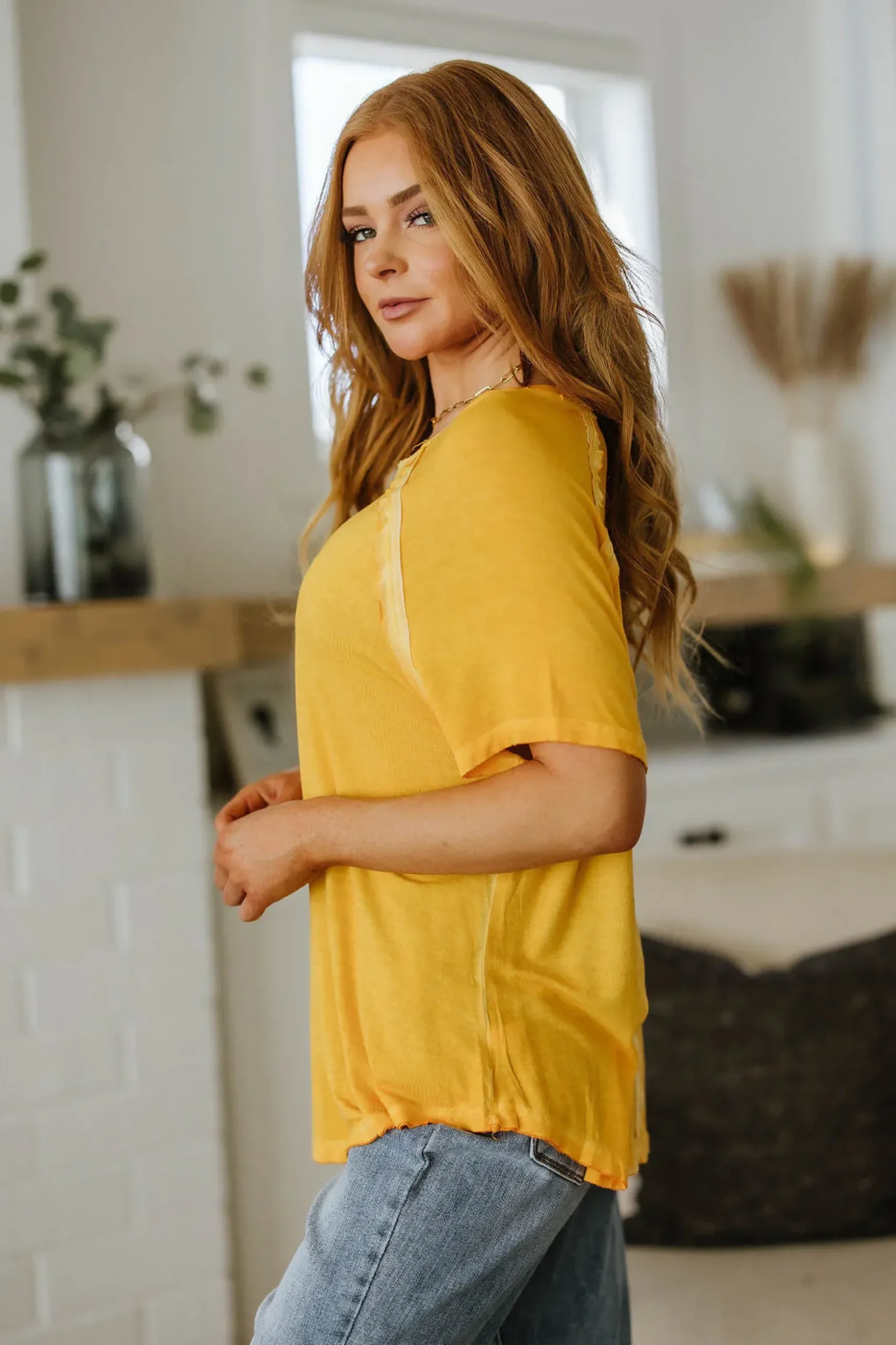 New Edition Mineral Wash T Shirt Yellow