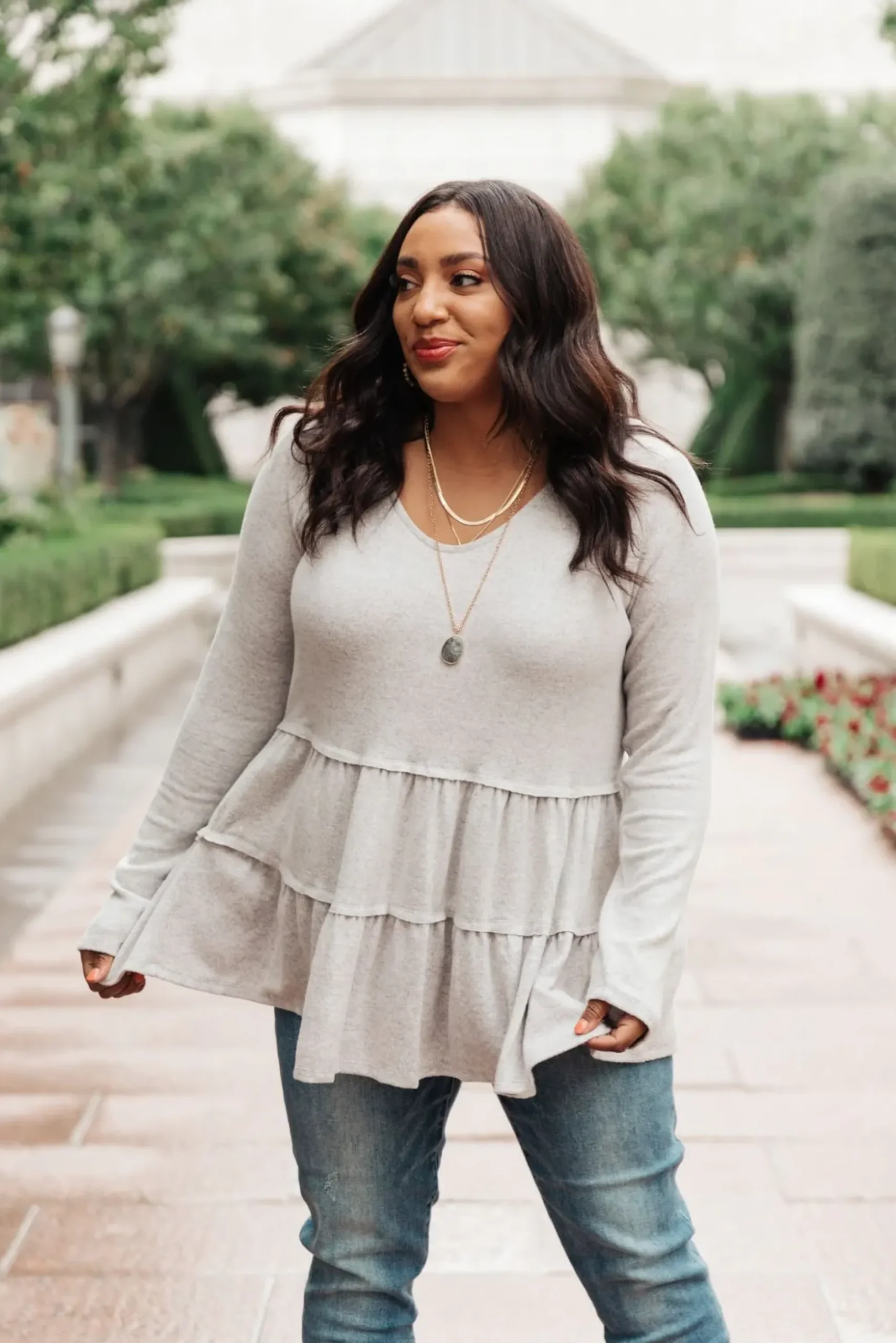 Nicely Done Tiered Top in Gray