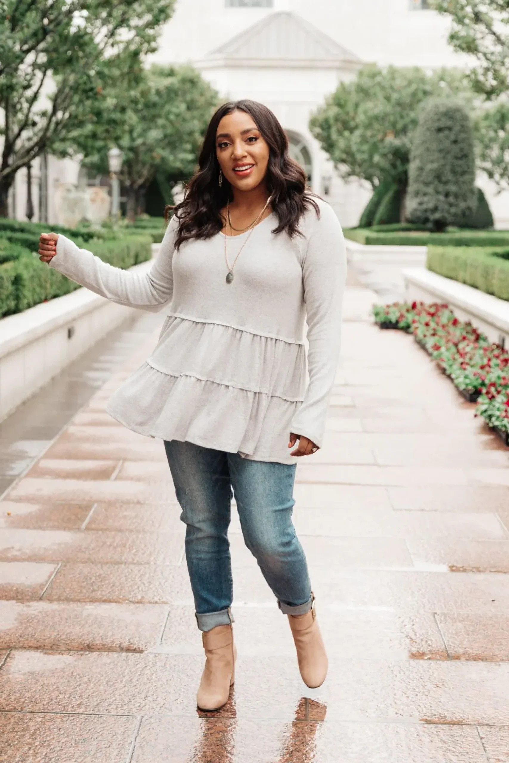 Nicely Done Tiered Top in Gray