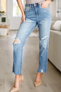 Nora High Rise Rigid Magic Destroy Slim Straight Jeans by Judy Blue
