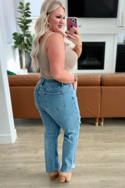 Nora High Rise Rigid Magic Destroy Slim Straight Jeans by Judy Blue