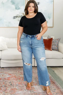 Nora High Rise Rigid Magic Destroy Slim Straight Jeans by Judy Blue