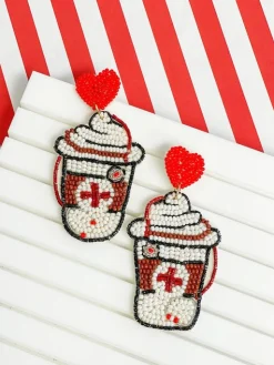 'Nurse Fuel' Beaded Dangle Earrings