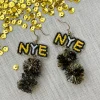 'NYE' Pom Pom Beaded Dangle Earrings