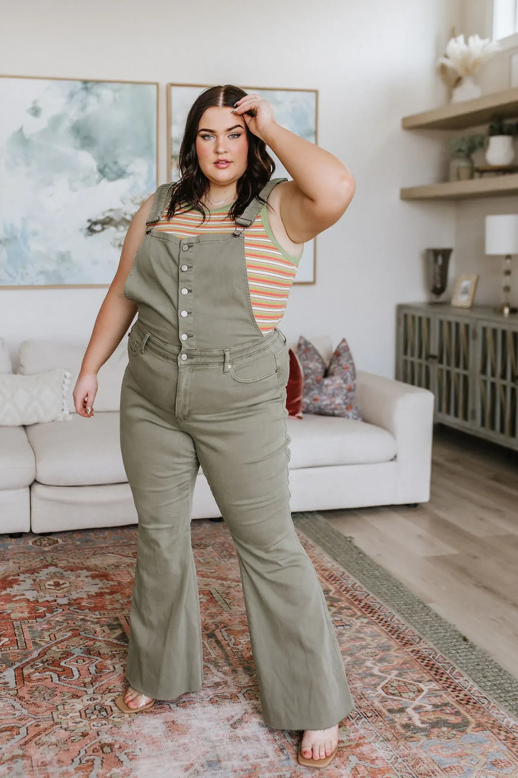 Olivia Control Top Release Hem Overalls in Olive by Judy Blue