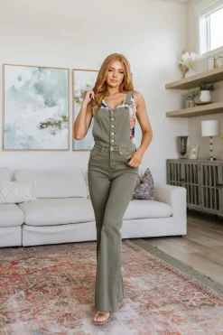 Olivia Control Top Release Hem Overalls in Olive by Judy Blue