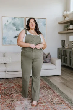 Olivia Control Top Release Hem Overalls in Olive by Judy Blue