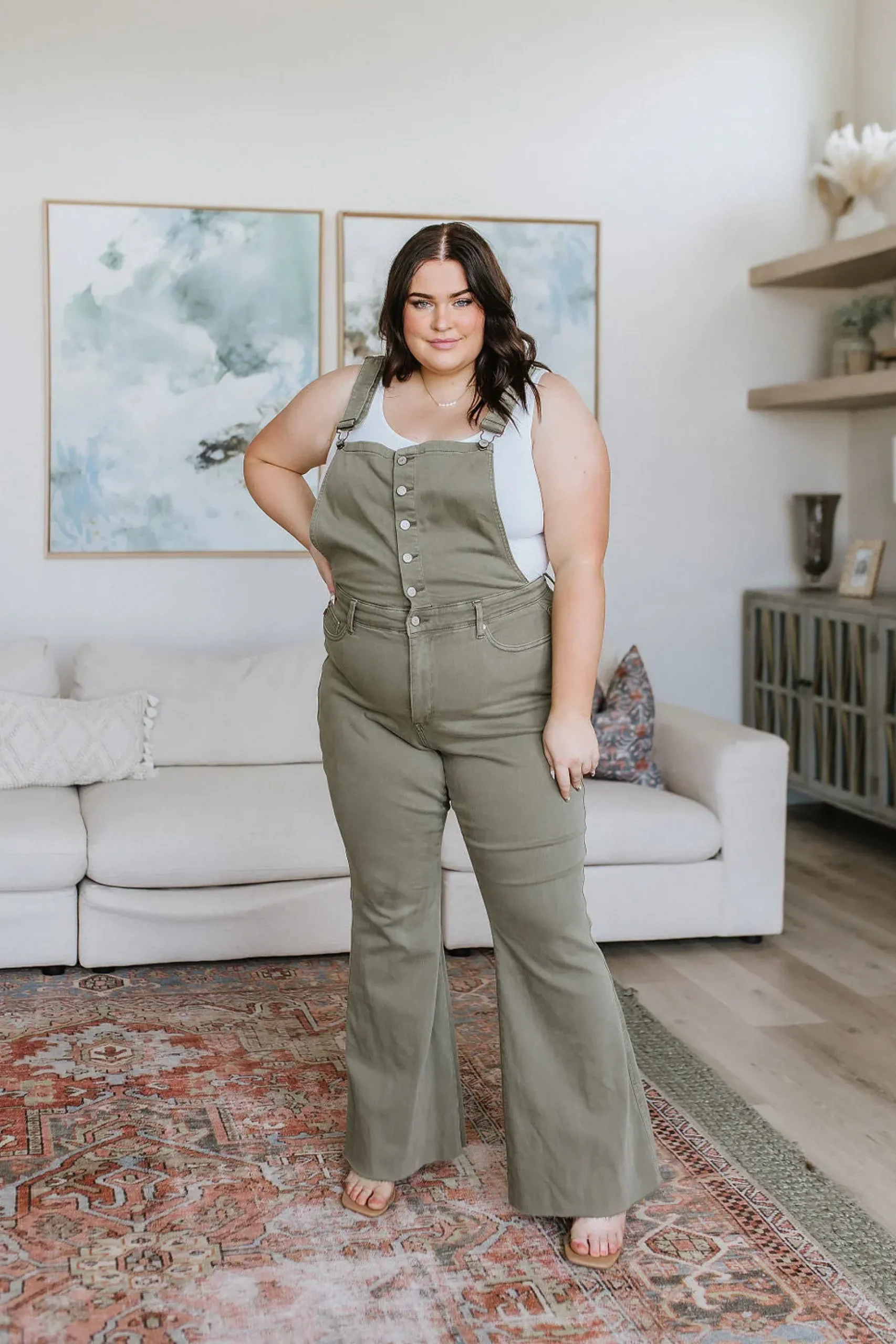 Olivia Control Top Release Hem Overalls in Olive by Judy Blue