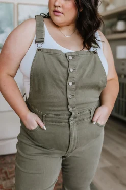 Olivia Control Top Release Hem Overalls in Olive by Judy Blue