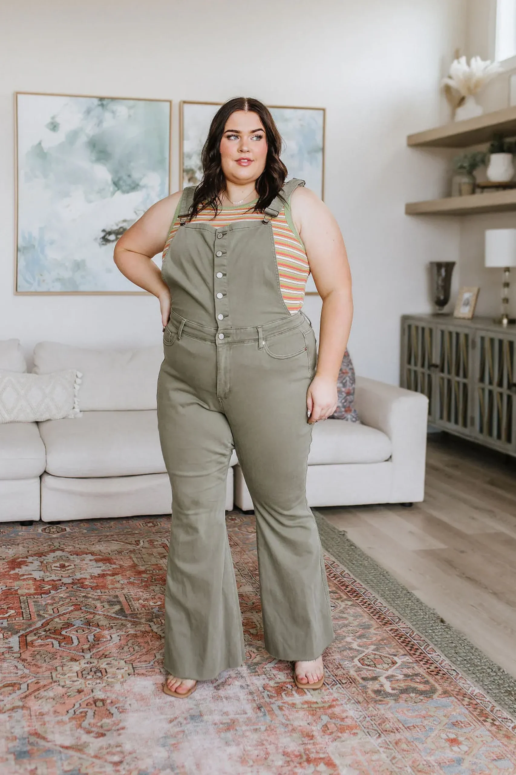 Olivia Control Top Release Hem Overalls in Olive by Judy Blue