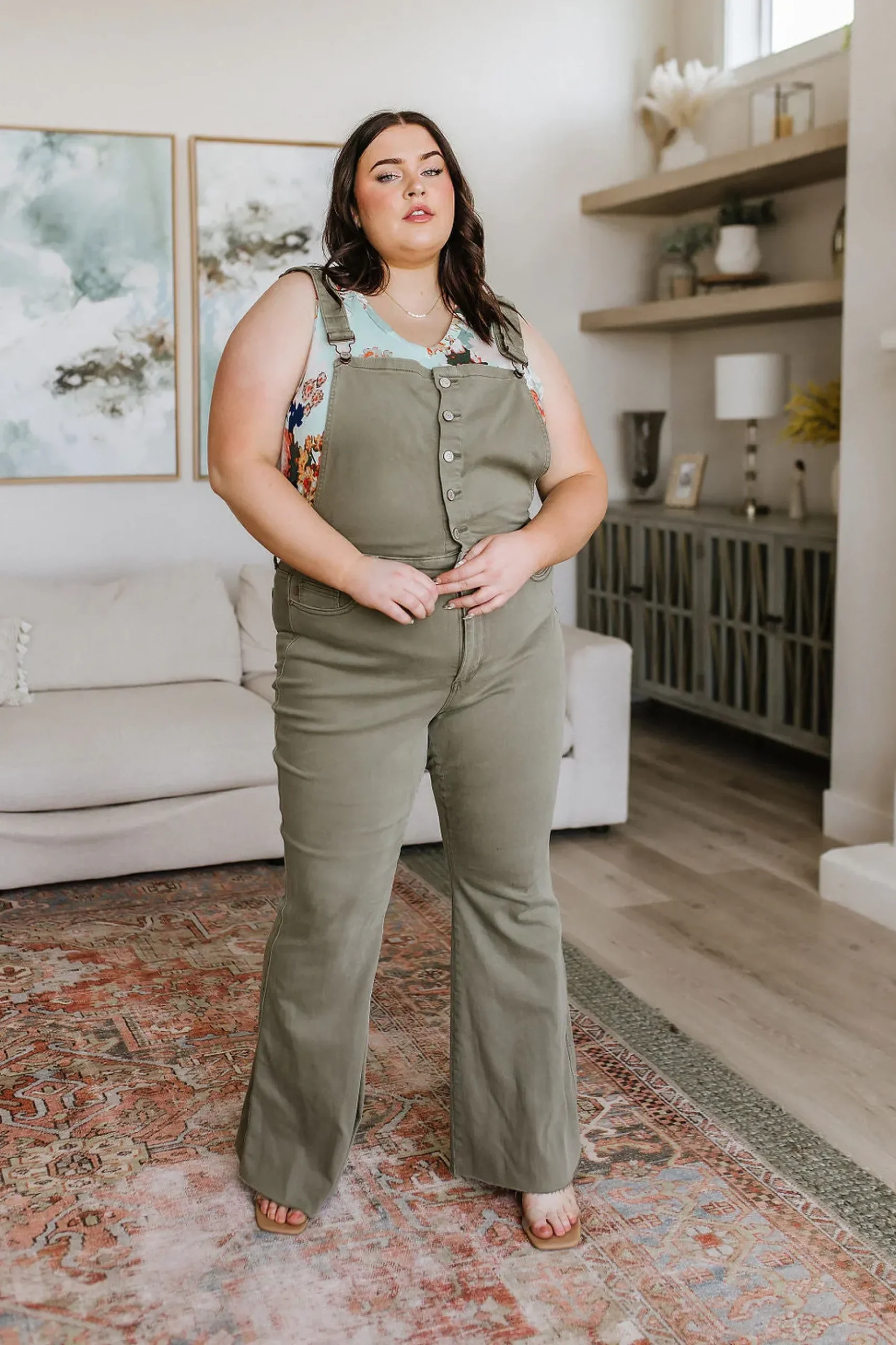 Olivia Control Top Release Hem Overalls in Olive by Judy Blue
