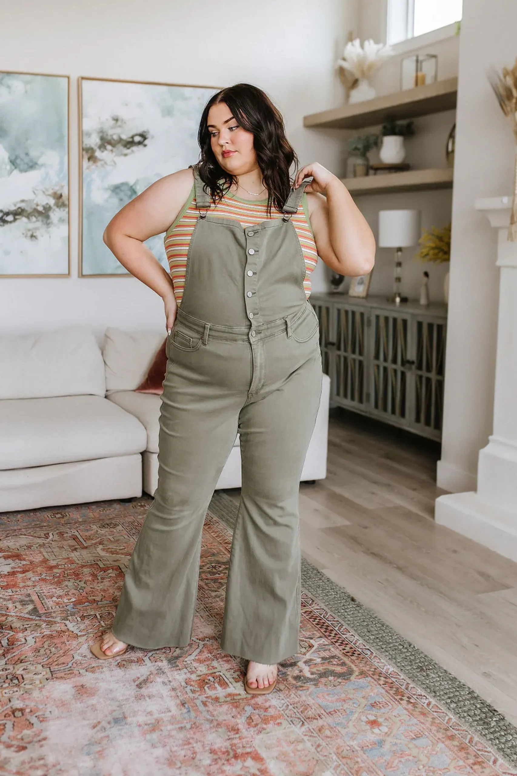 Olivia Control Top Release Hem Overalls in Olive by Judy Blue
