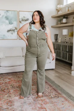 Olivia Control Top Release Hem Overalls in Olive by Judy Blue
