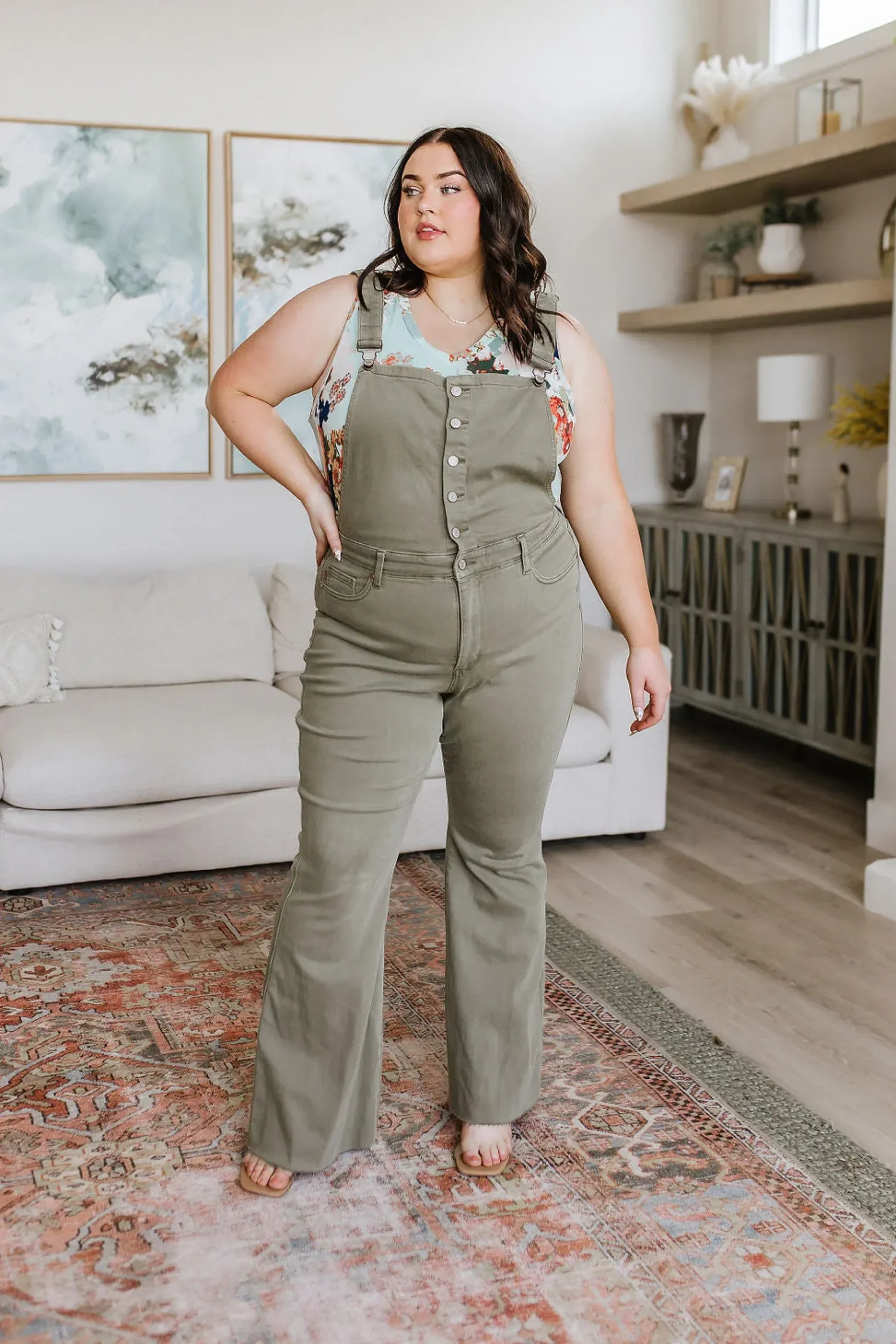 Olivia Control Top Release Hem Overalls in Olive by Judy Blue