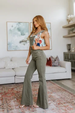 Olivia Control Top Release Hem Overalls in Olive by Judy Blue