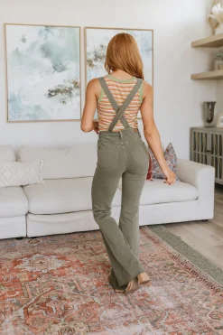 Olivia Control Top Release Hem Overalls in Olive by Judy Blue