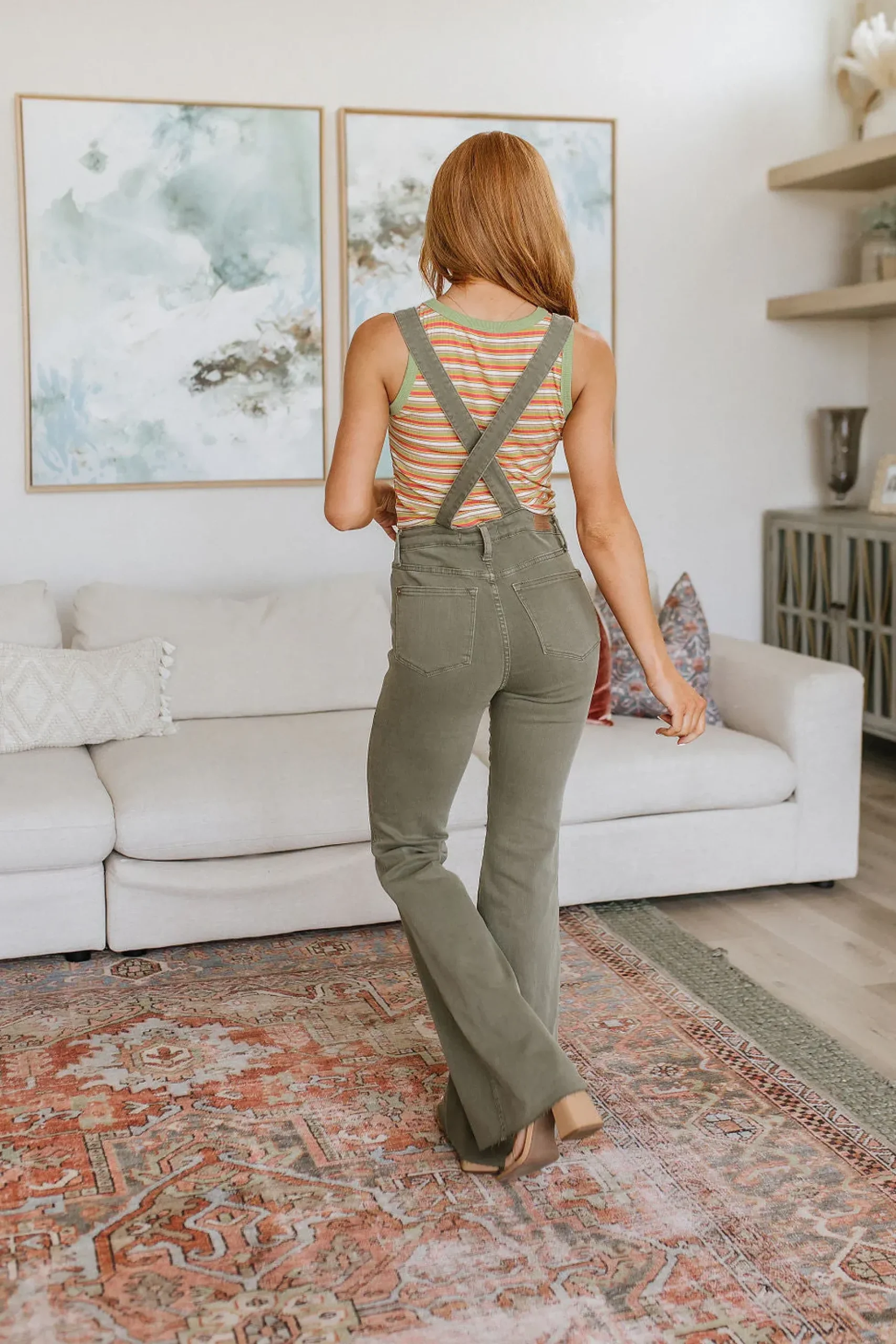 Olivia Control Top Release Hem Overalls in Olive by Judy Blue