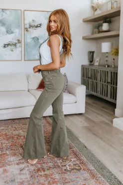 Olivia Control Top Release Hem Overalls in Olive by Judy Blue