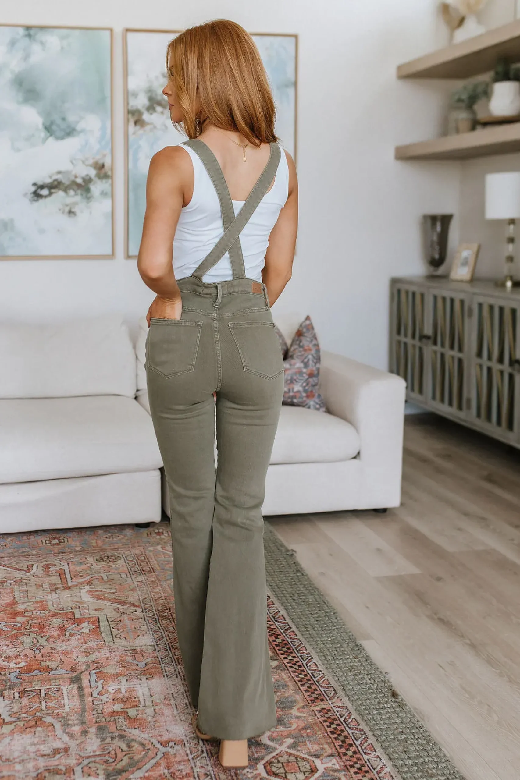Olivia Control Top Release Hem Overalls in Olive by Judy Blue