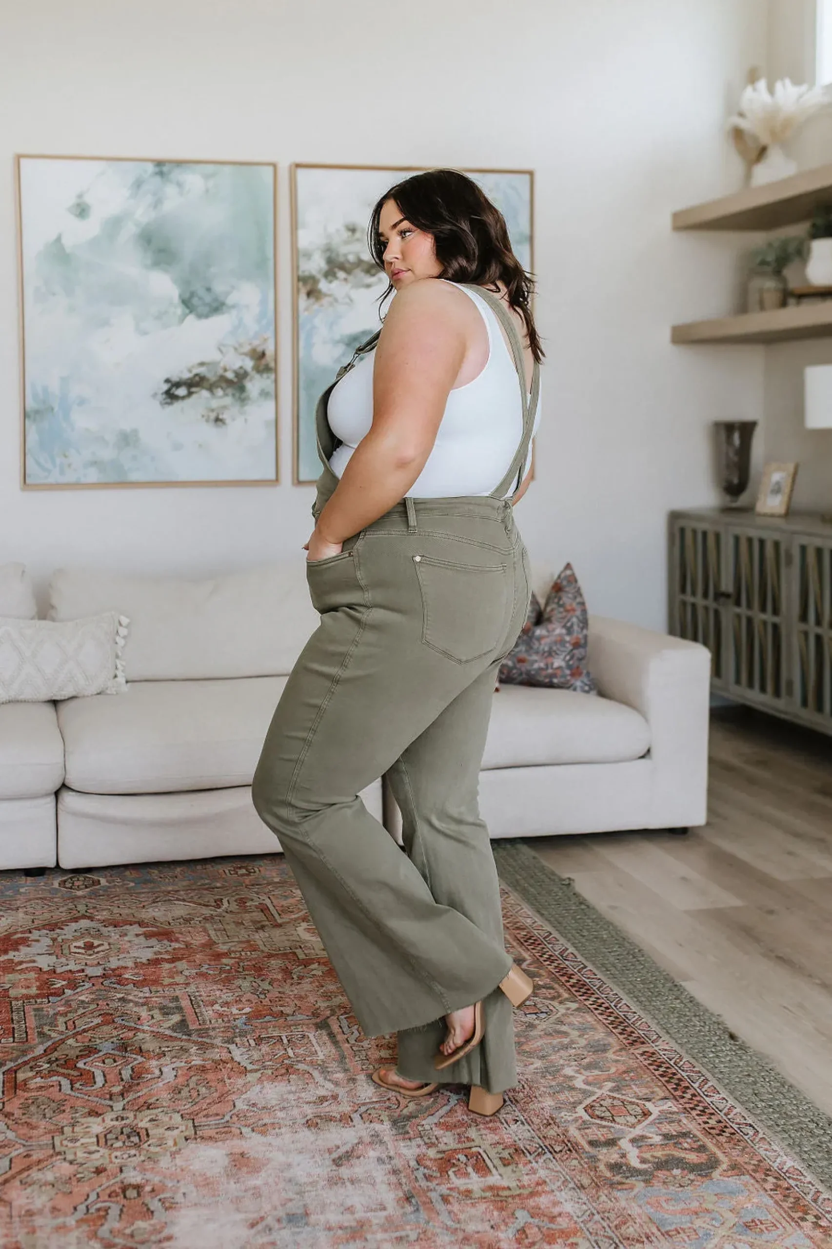 Olivia Control Top Release Hem Overalls in Olive by Judy Blue