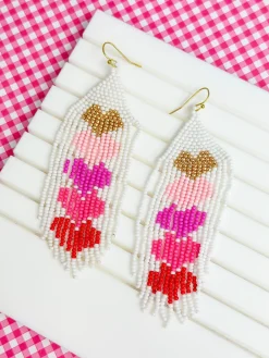 Ombre Heart Fringe Dangle Earrings - Pink