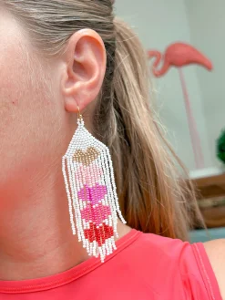 Ombre Heart Fringe Dangle Earrings - Pink