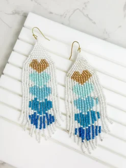 Ombre Heart Fringe Dangle Earrings - Blue